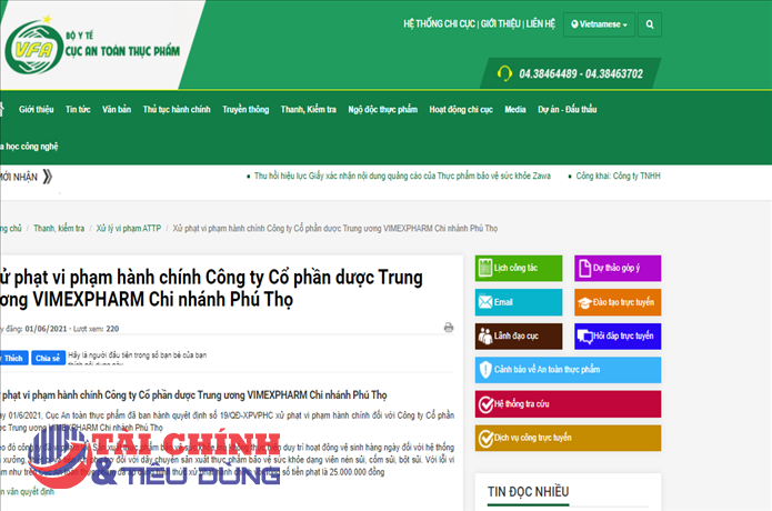 Dược VIMEXPHARM - Chi nhánh Phú Thọ sản xuất thực phẩm BVSK không duy trì vệ sinh