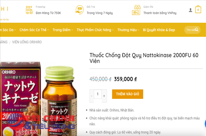 Viên uống Orihiro Nattokinase capsules được quảng cáo như thuốc chữa bệnh