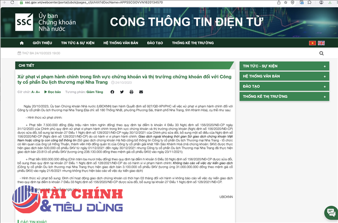 'Bán chui' cổ phiếu SKV, CTCP du lịch thương mại Nha Trang bị phạt gần 1 tỷ đồng