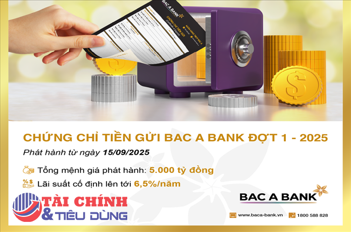 BAC A BANK phát hành chứng chỉ tiền gửi với lãi suất lên tới 6,5%/năm