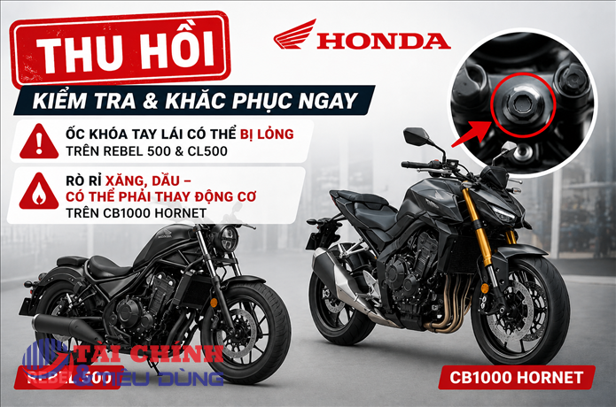 Honda triệu hồi nhiều mẫu mô tô phân khối lớn do nguy cơ mất an toàn khi vận hành